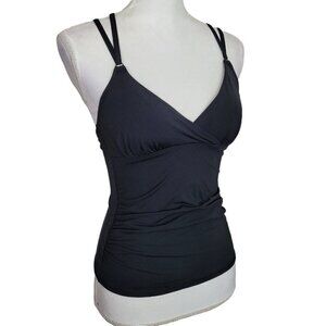 Calia Swim Sz X Small Strappy Ruched Tankini Top Black Sewn In Padding NWOT